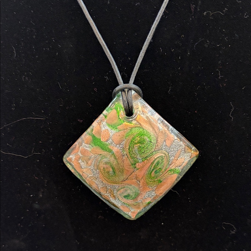 Green and Gold Glass Pendant Necklace #425